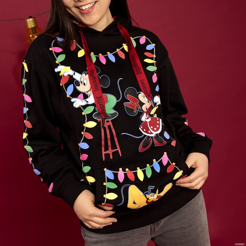 Mickey & Friends Holiday String Lights Glow Unisex Hoodie